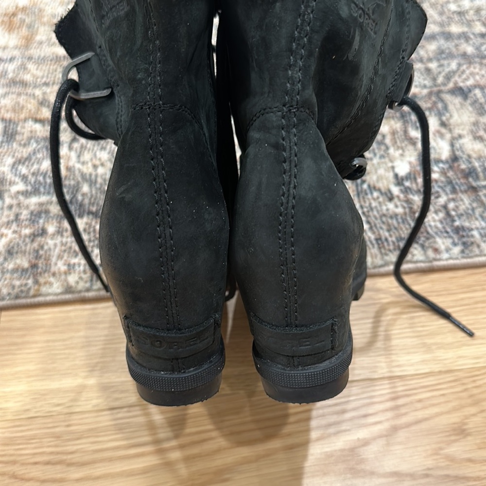 Sorel Joan of Arctic Mid Lace Up Wedge Dark Fog Kettle Black 6 - Picture 2 of 5